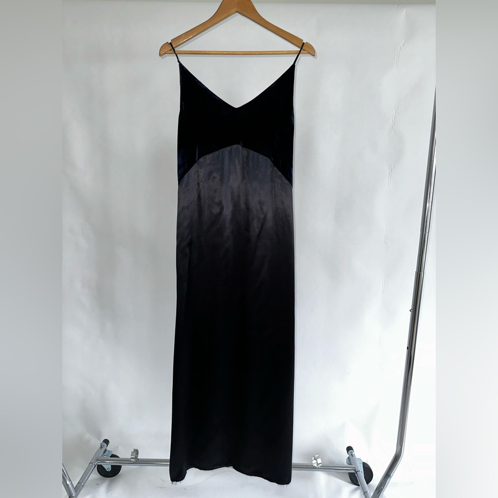 Maje Ryck Velvet-paneled Satin Maxi Slip Dress Navy